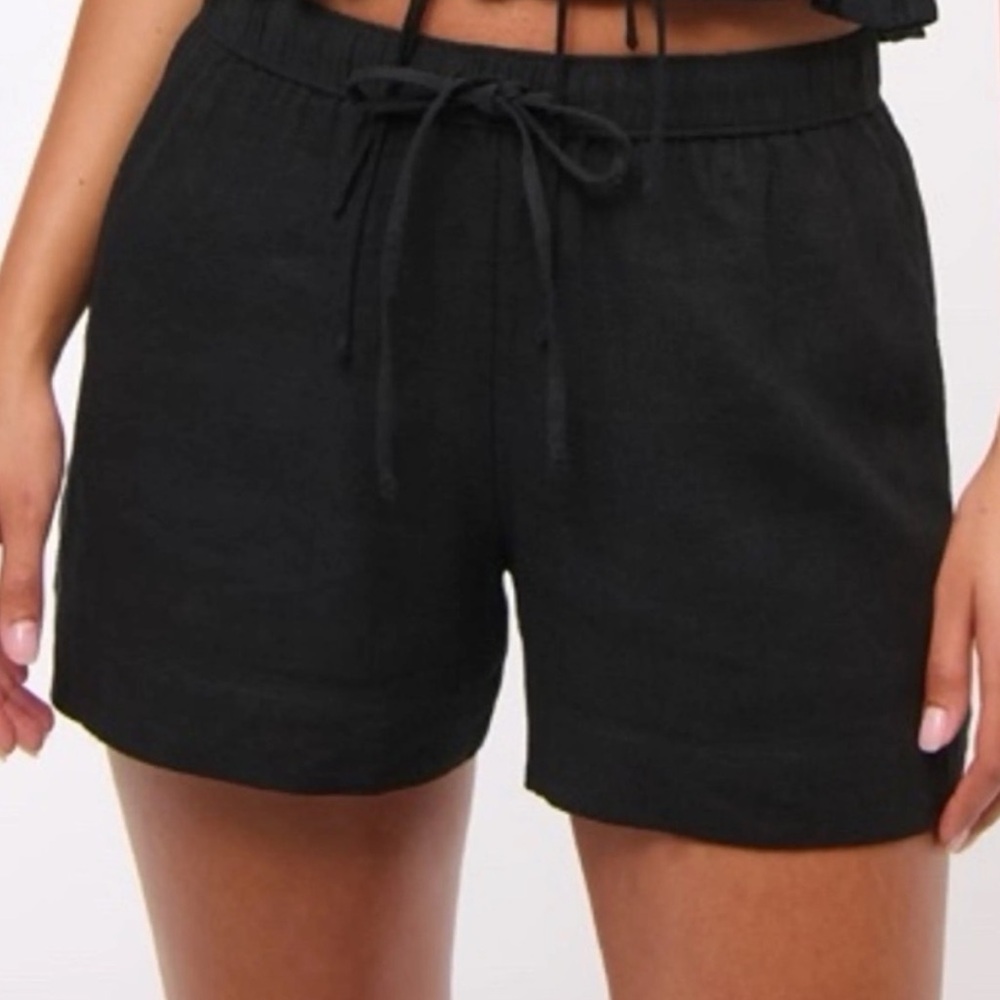 Abercrombie & Fitch Black Drawstring Linen-Blend Shorts